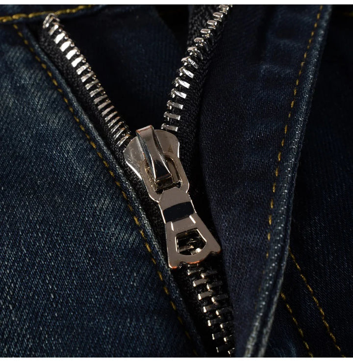 Dark Blue Full Leather Patchwork Distressed Jeans