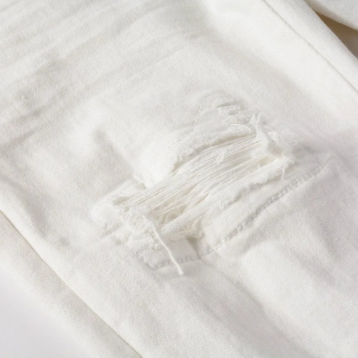 White Ribbed Patchwork Distressed Jeans