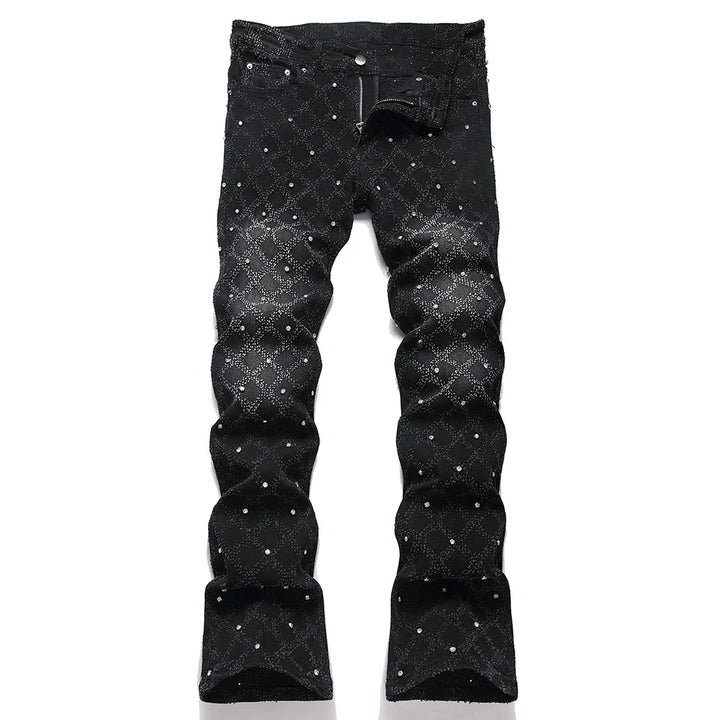 Black Patterned Crystal Bootcut Jeans
