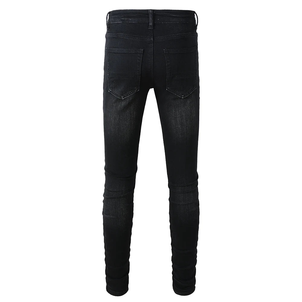 Black White Ribbed Patch Jeans