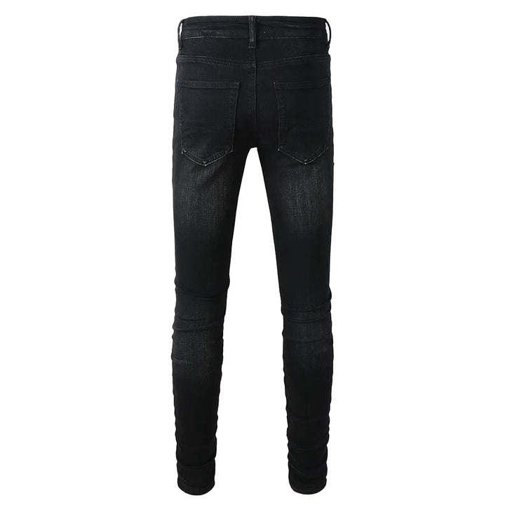 Black White Ribbed Patch Jeans