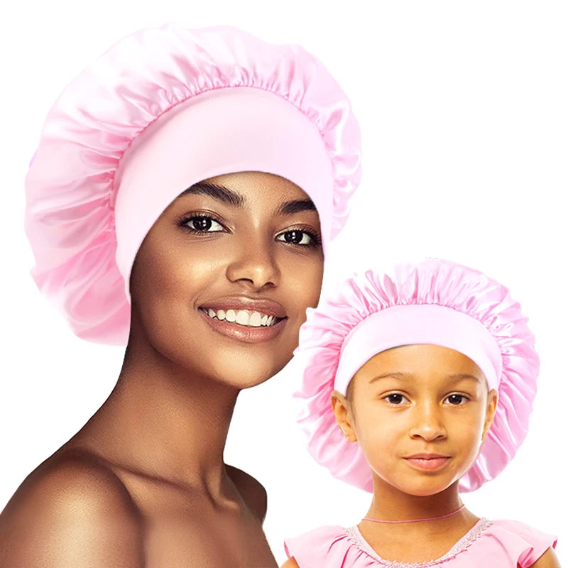 Pink Mommy and Me Extra Wide Band Bonnet Set