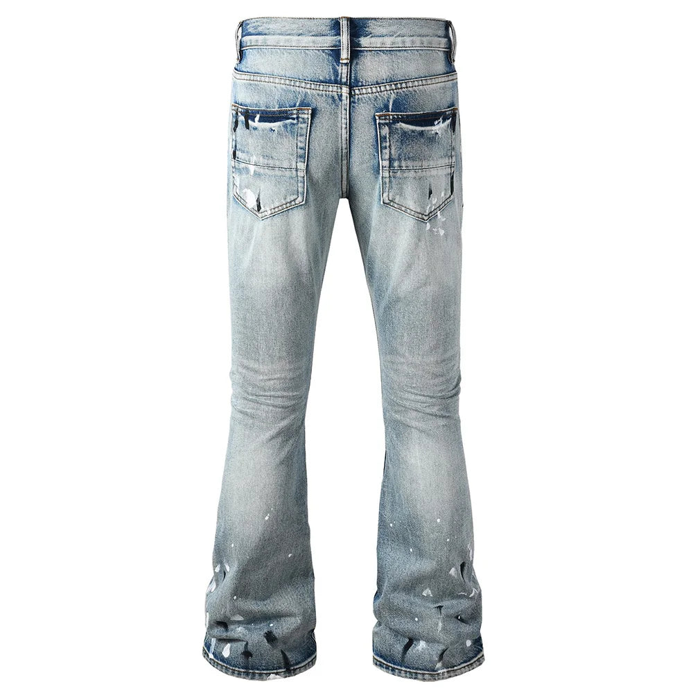 Grey Painted Distressed Bootcut Jeans