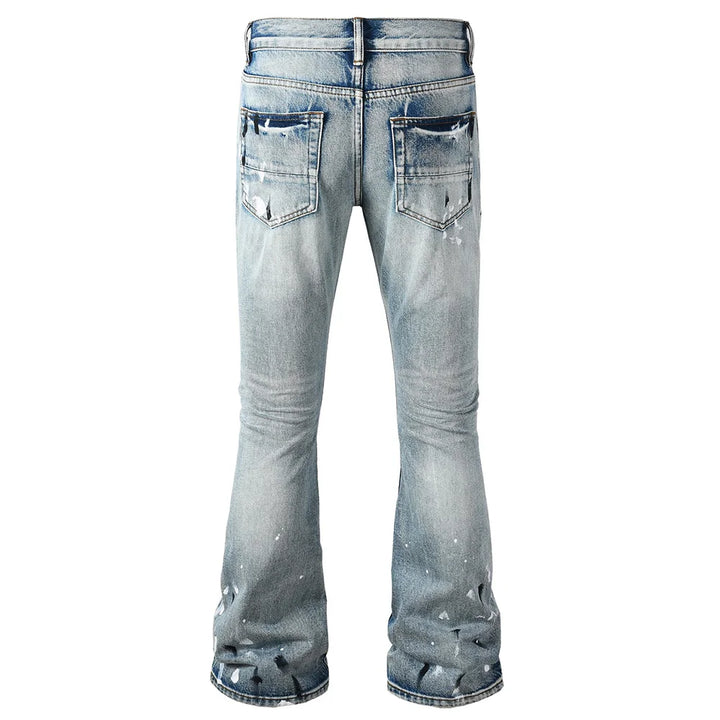 Grey Painted Distressed Bootcut Jeans