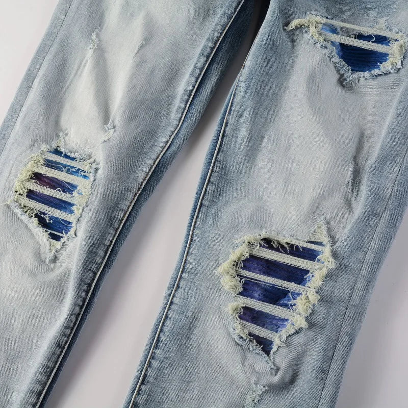 Blue Purple Gradient Patch Jeans