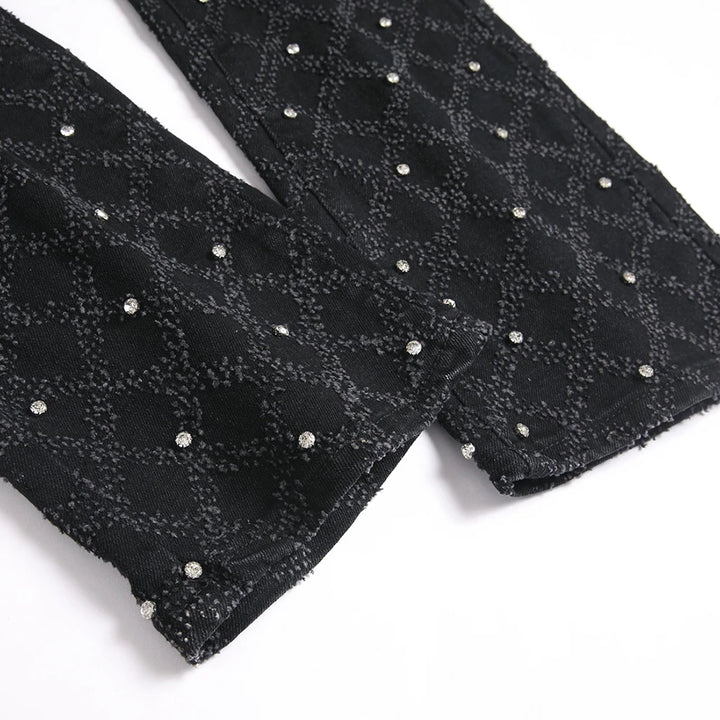 Black Patterned Crystal Bootcut Jeans
