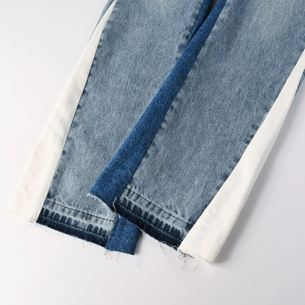 Dark Blue Spliced Panel Flared Jeans
