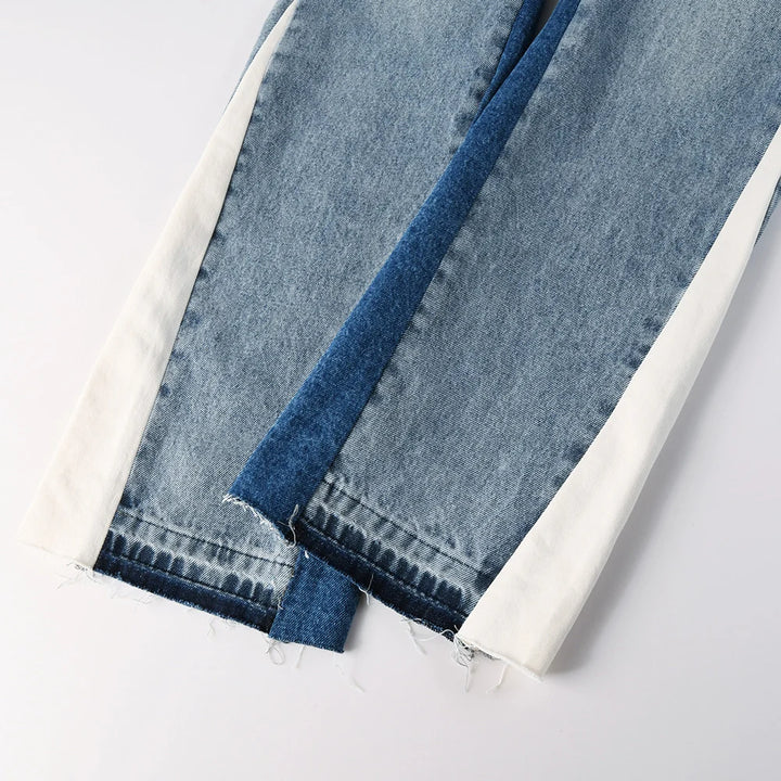 Dark Blue Spliced Panel Flared Jeans