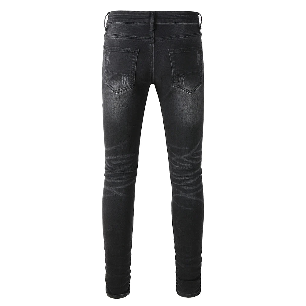 Black White Ribbed Patch Jeans