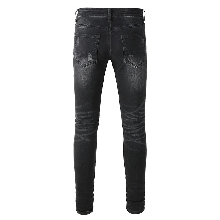 Black White Ribbed Patch Jeans