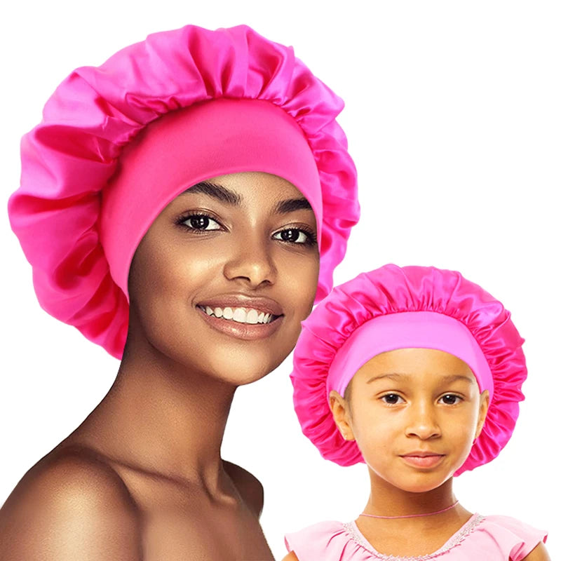 Hot Pink Mommy and Me Extra Wide Band Bonnet Set