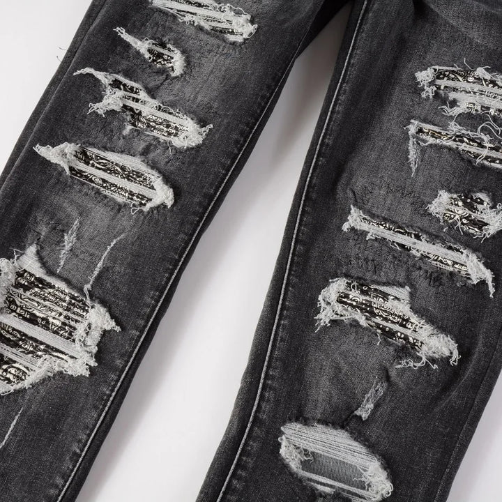Black Bandana Patch Distressed Jeans