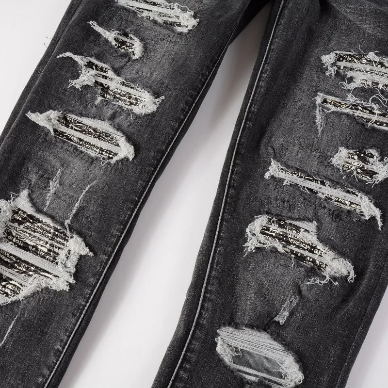 Black Bandana Patch Distressed Jeans