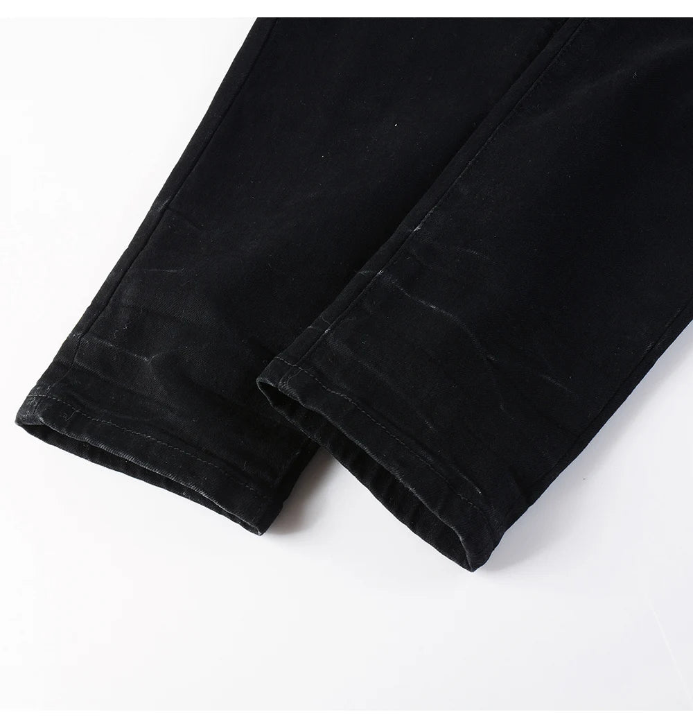 Black White Ribbed Patch Jeans