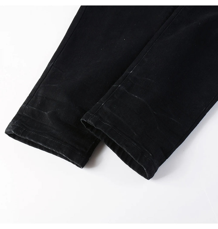 Black White Ribbed Patch Jeans