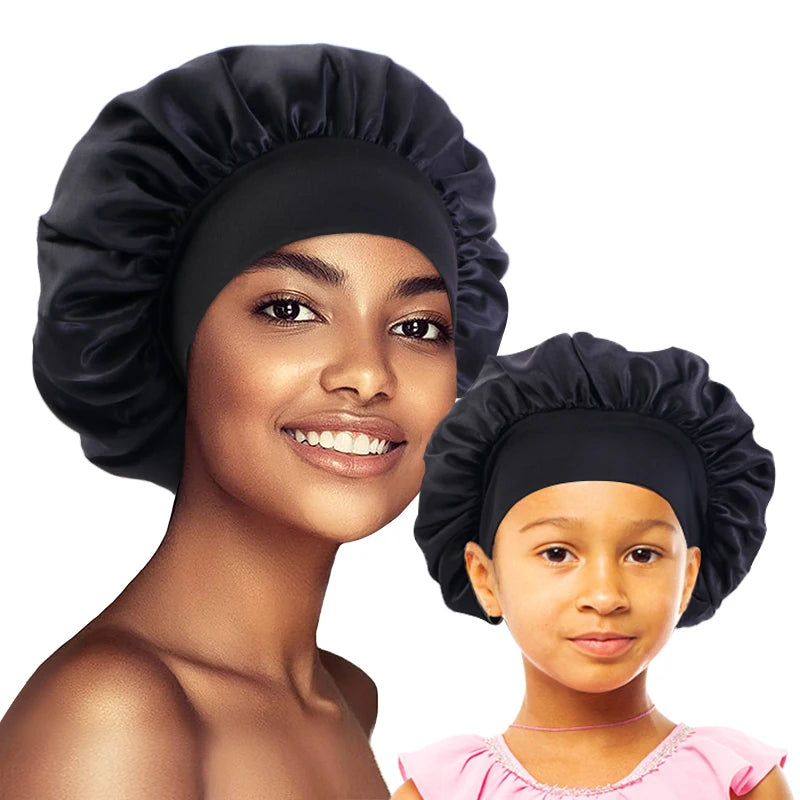 Black Mommy and Me Extra Wide Band Bonnet Set