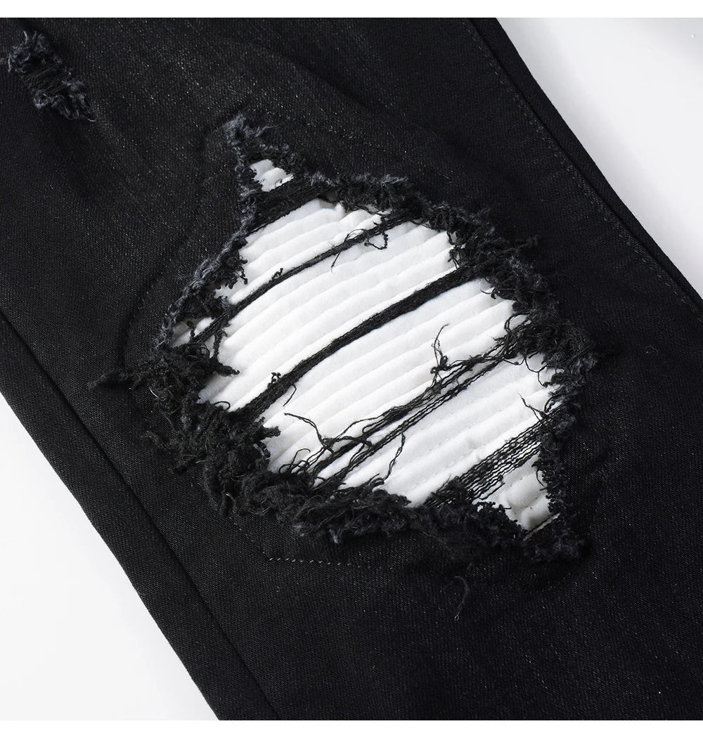Black White Ribbed Patch Jeans