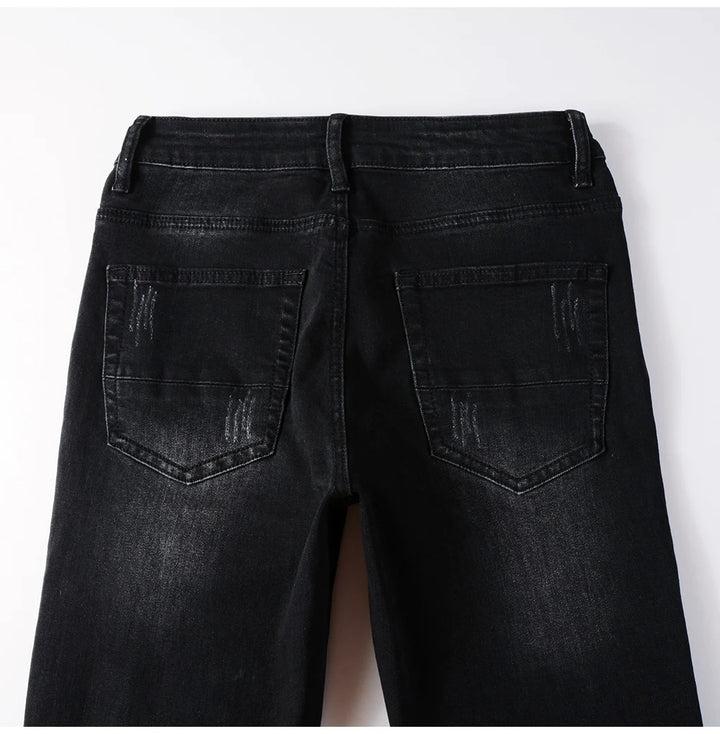 Black White Ribbed Patch Jeans