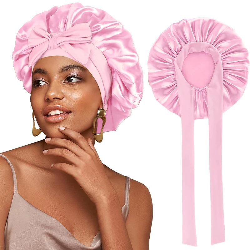 Pink Wide Band Tied Silky Bonnet