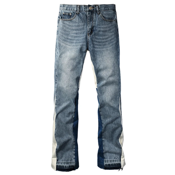 Dark Blue Spliced Panel Flared Jeans