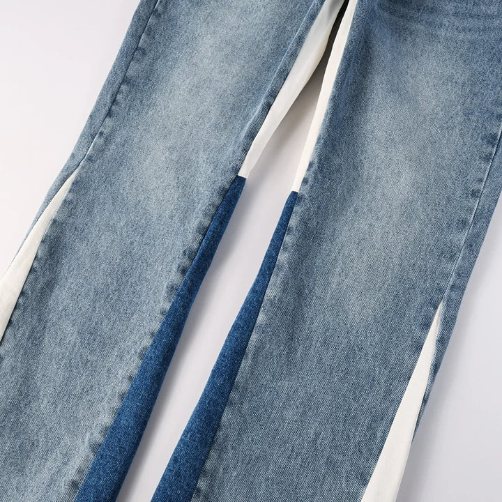 Dark Blue Spliced Panel Flared Jeans
