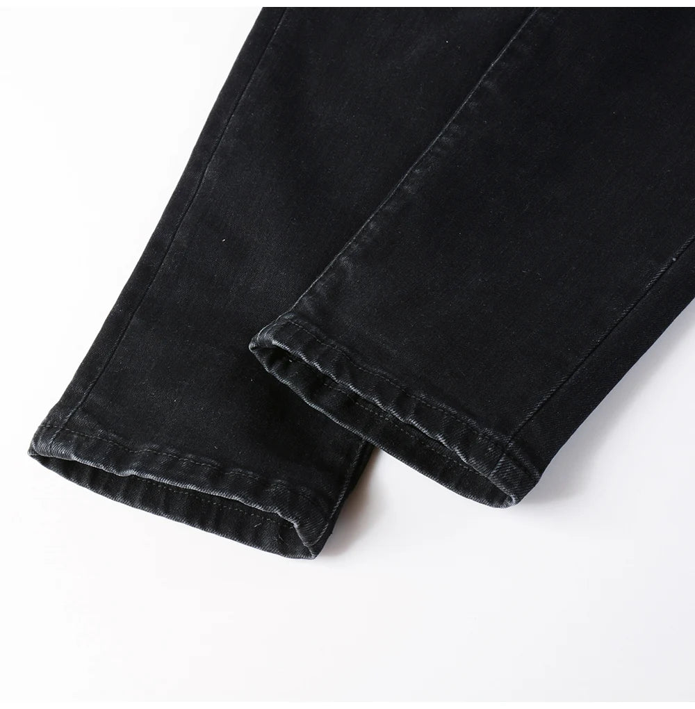 Black White Ribbed Patch Jeans