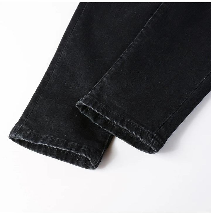 Black White Ribbed Patch Jeans