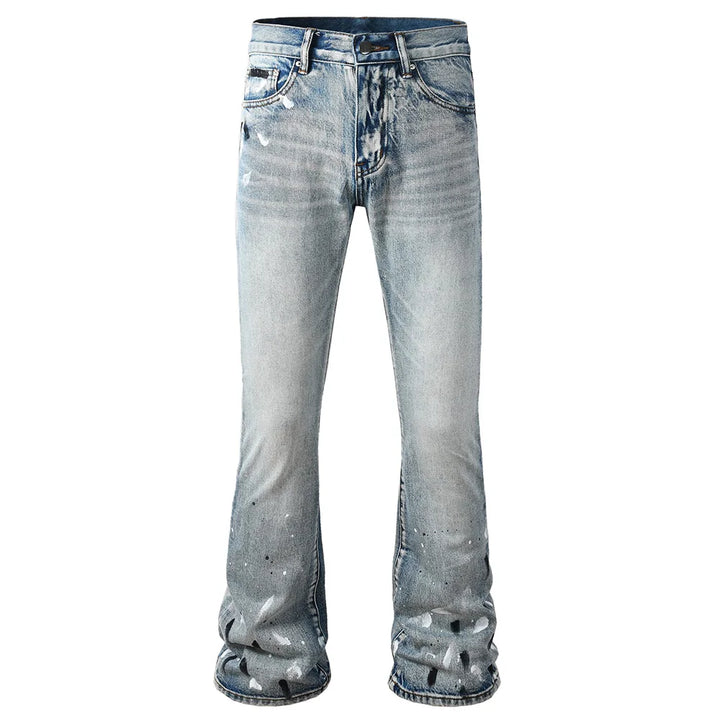 Grey Painted Distressed Bootcut Jeans