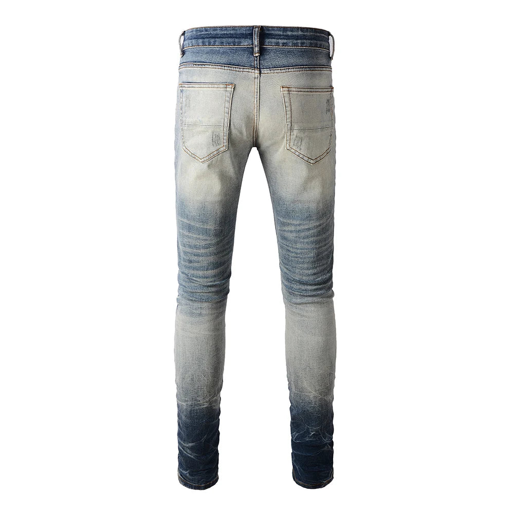 Blue Black Crystal Patchwork Dye Jeans