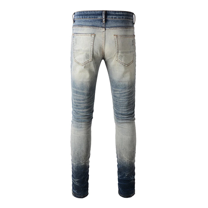 Blue Black Crystal Patchwork Dye Jeans