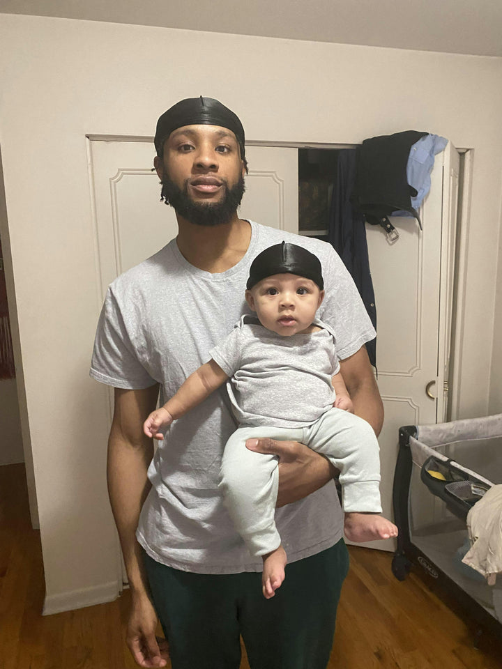 Taelor Boutique customer wearing a matching family durag set