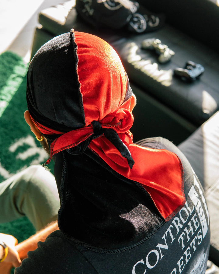 Red &amp; Black Two Tone Velvet Durag