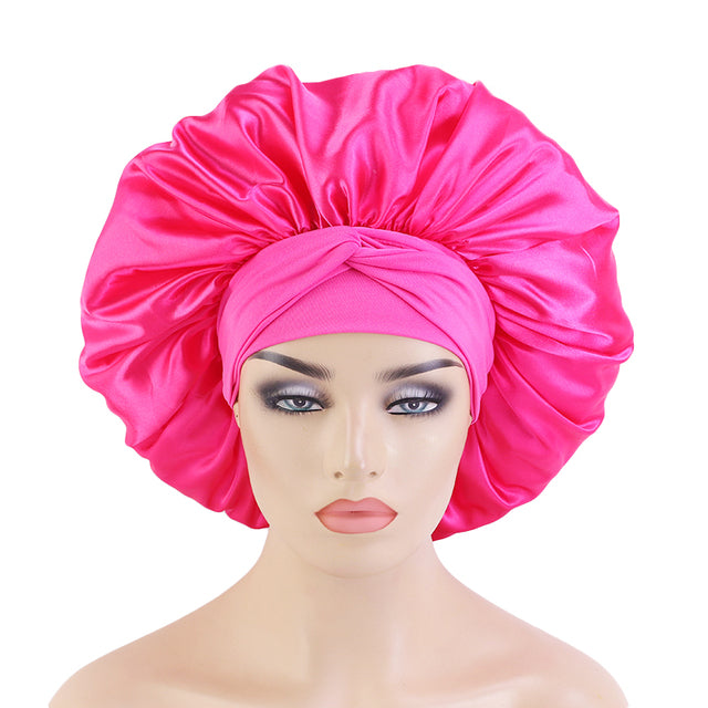 Hot Pink Wide Band Tied Silky Bonnet