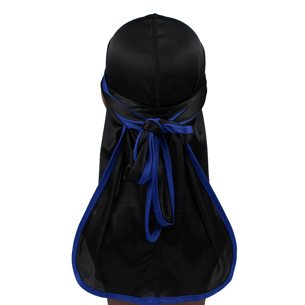 Black Silk Durag w/ Blue Lining