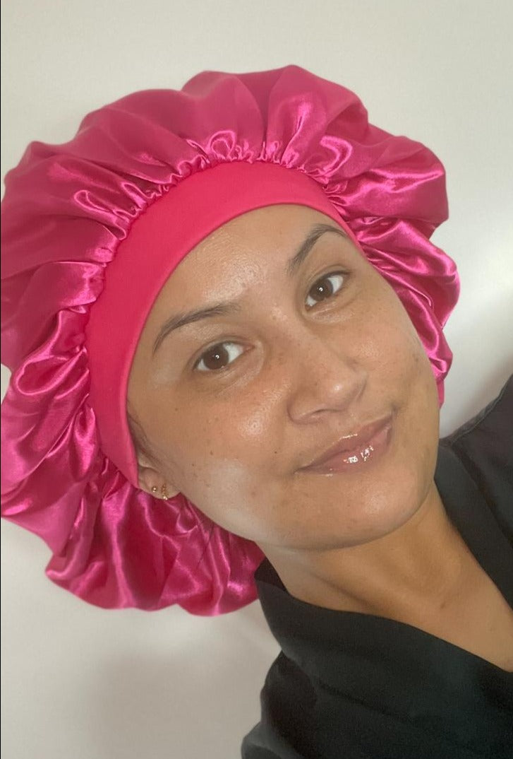 Hot Pink Extra Large Wide Band Silky Bonnet