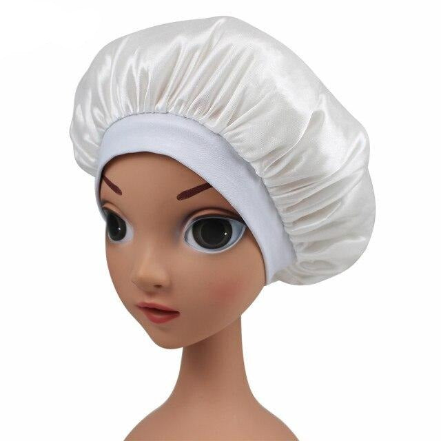 White Kids Silky Wide Band Bonnet