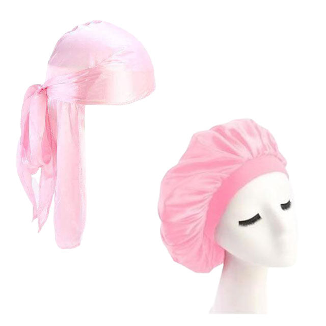 Pink Silk Durag & Wide Band Bonnet Set
