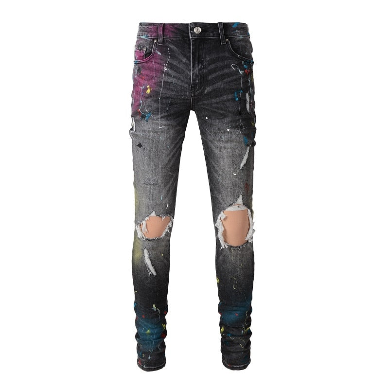 Paint splatter mens fashion jeans