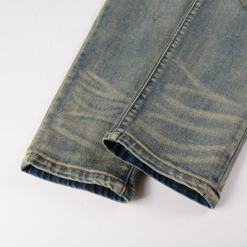 Blue Red Bandana Ripped Patchwork Jeans