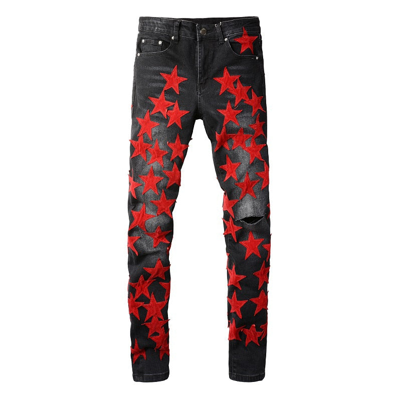 Black and red jeans mens discount