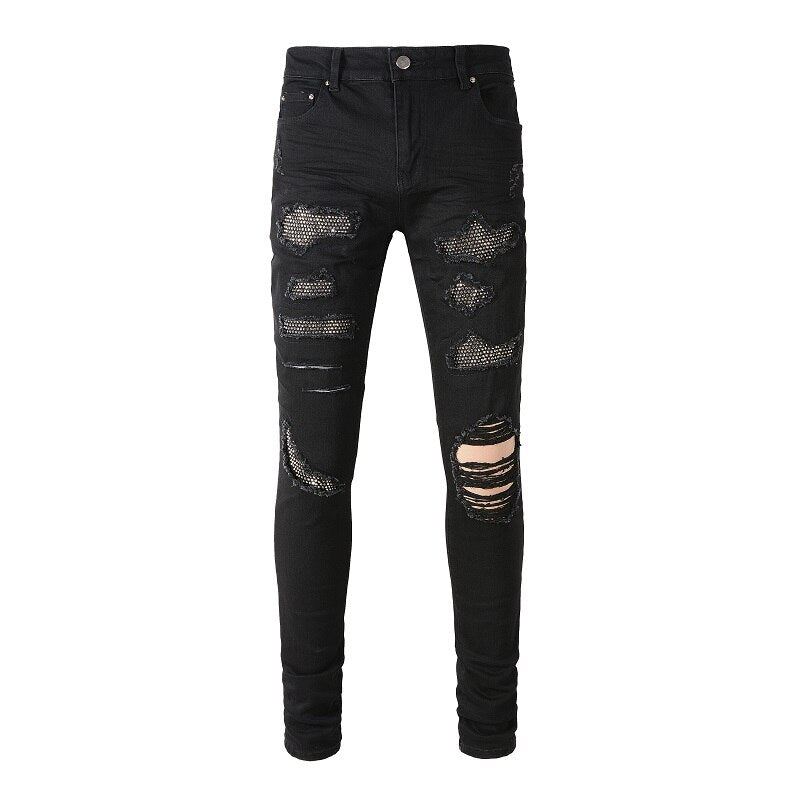 Black Crystal Extended Patchwork Jeans