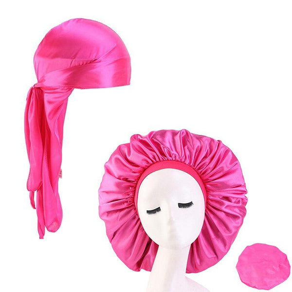XL Hot Pink Silky Durag & Wide Band Bonnet Set