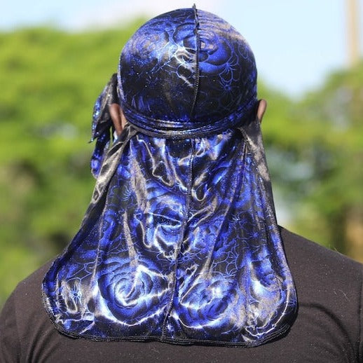 Blue Rose Print Silky Durag