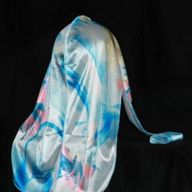 Sky Blue Floral Silk Durag