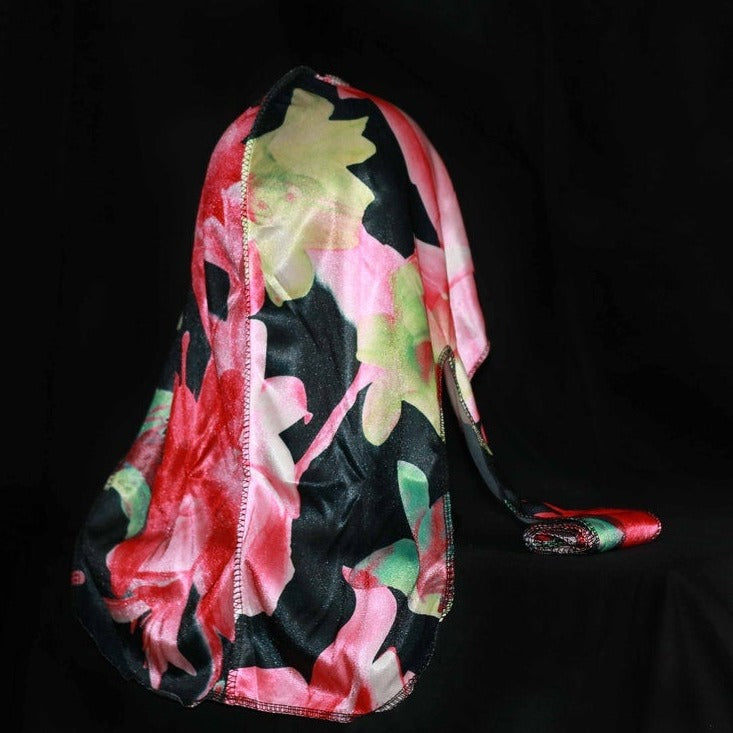 Black Floral Silk Durag