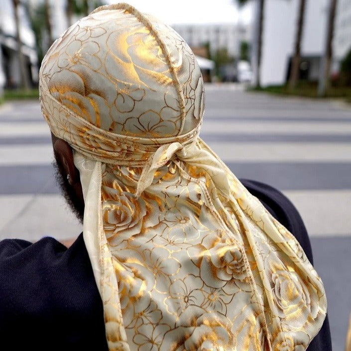 Beige Rose Print Silky Durag