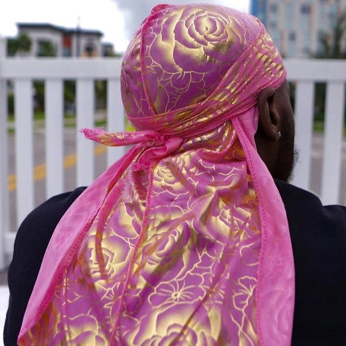 Pink Rose Print Silky Durag