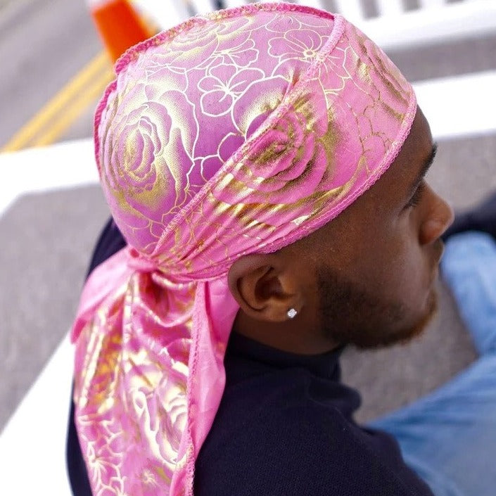 Pink Rose Print Silky Durag