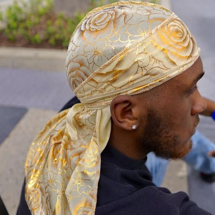 Beige Rose Print Silky Durag