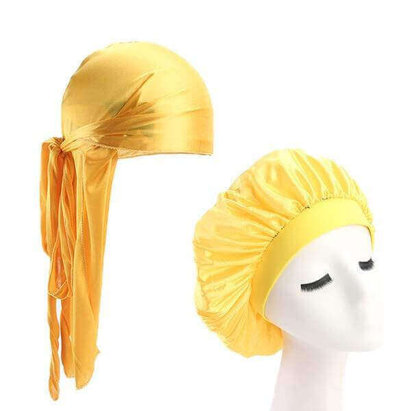 Yellow Silk Durag & Wide Band Bonnet Set
